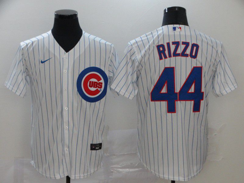 Men Chicago Cubs #44 Rizzo White stripes Nike Game MLB Jerseys